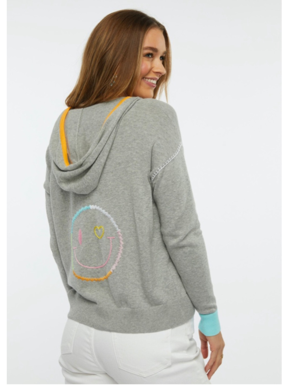Zaket & Plover Happy Hoodie Marl Long Sleeve Knit Full Zip Cardigan Hoodie Small